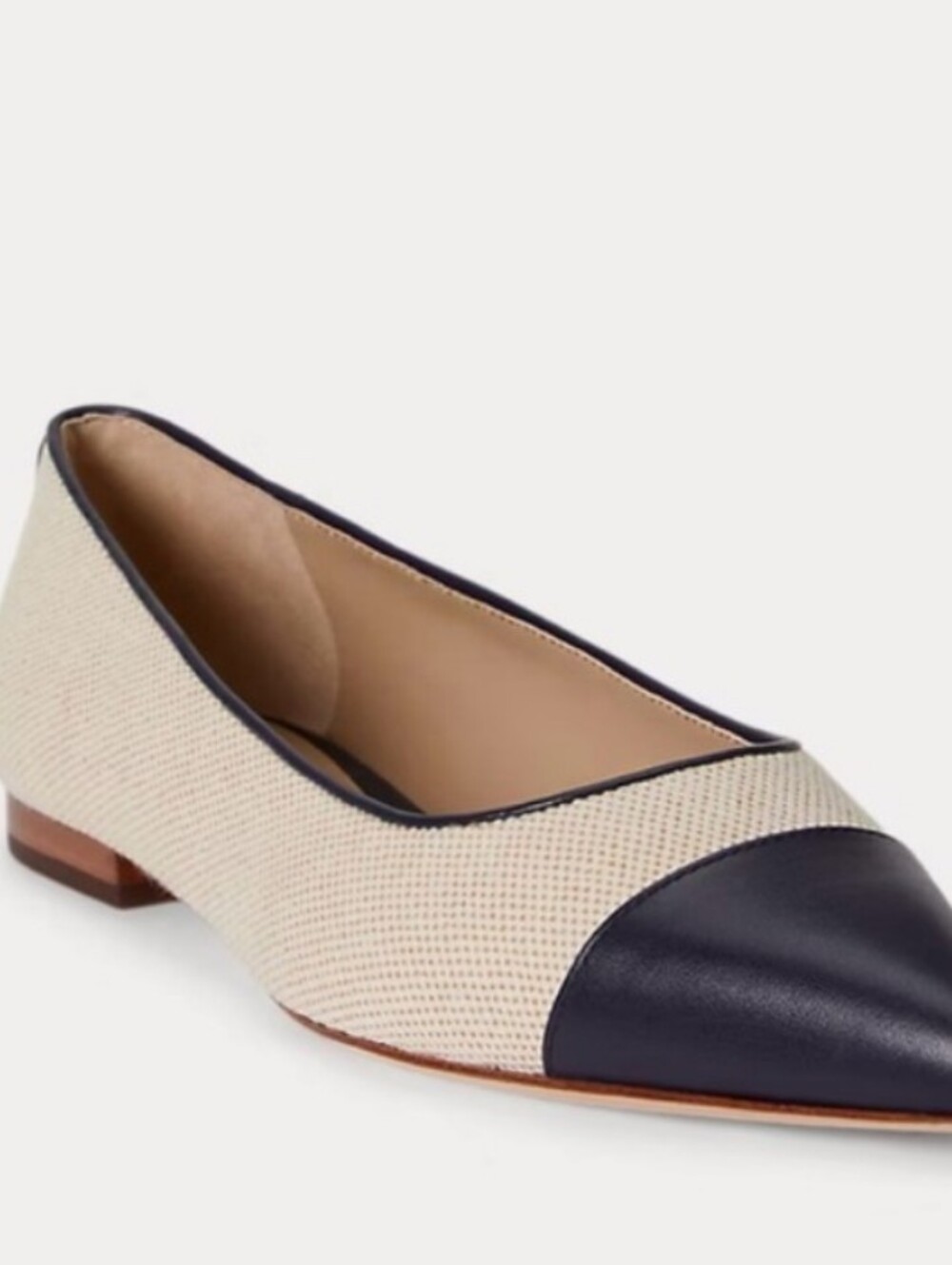 Ralph Lauren Cream Woven Pointed Flat with Navy Cap Toe